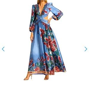 PatBO Blue and Red Floral Maxi Dress